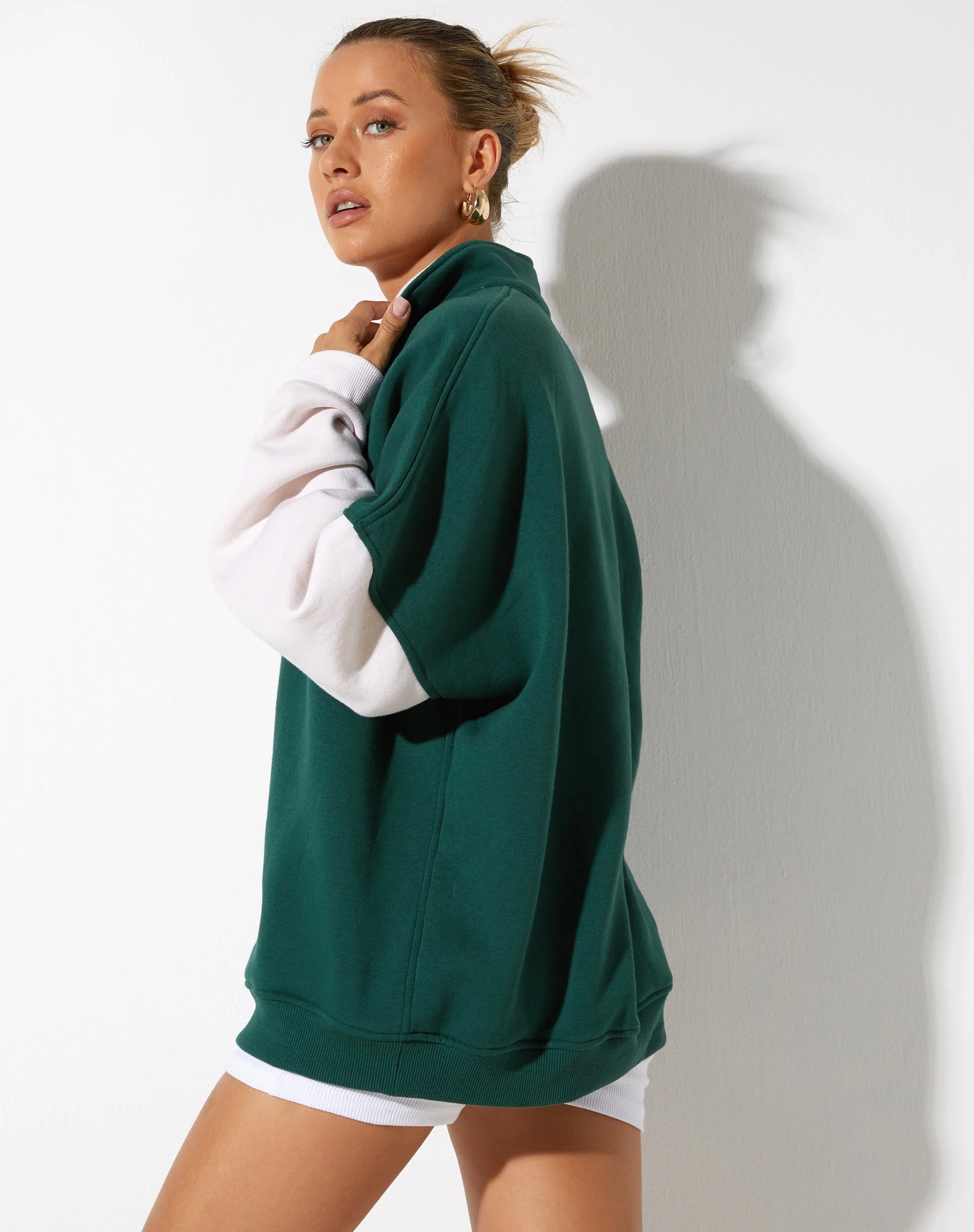 Varsity Oversized Jacket in Forest Green Winter White Sport Society - Image 2