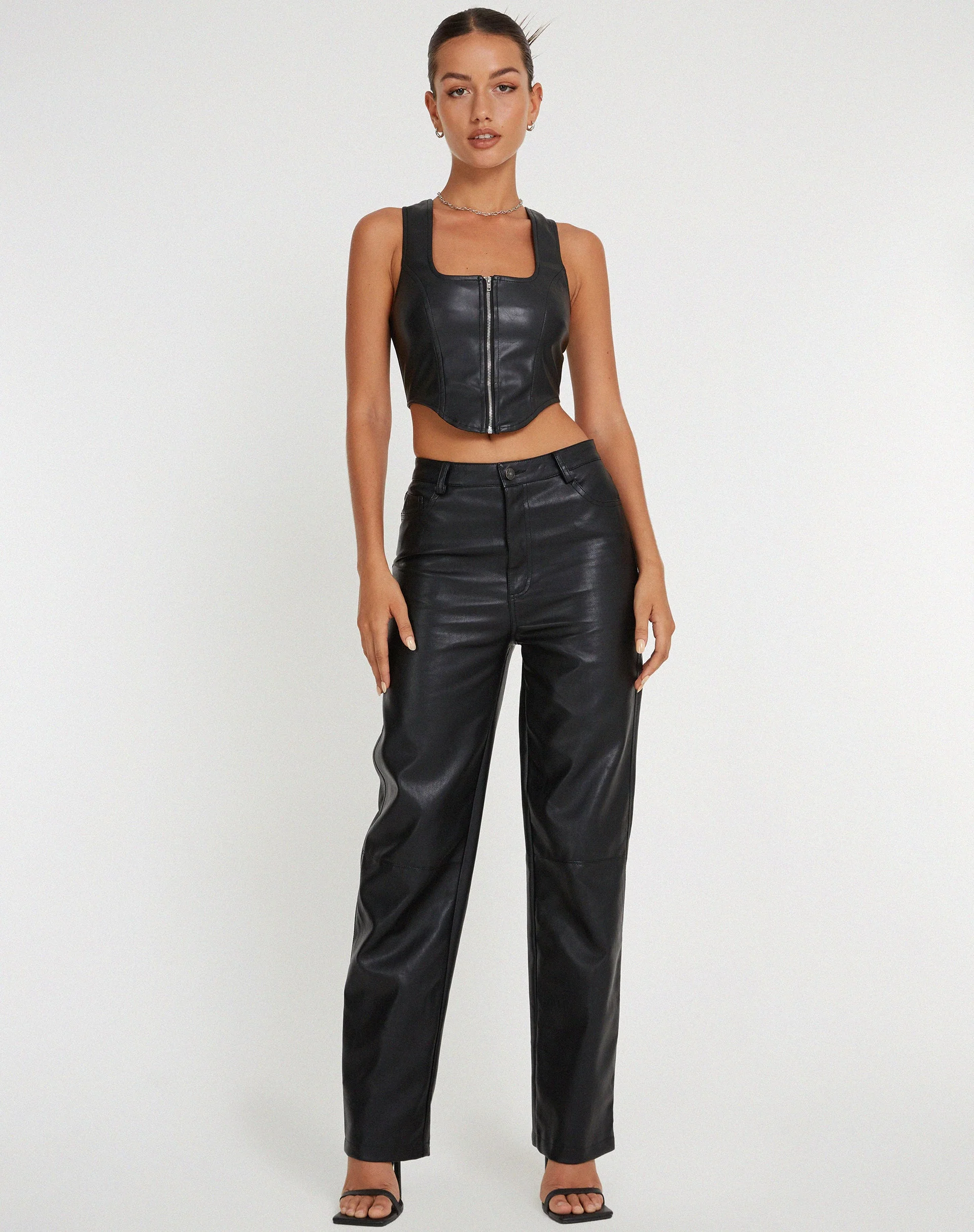 Velika Zip Up Corset in PU Black - Image 3