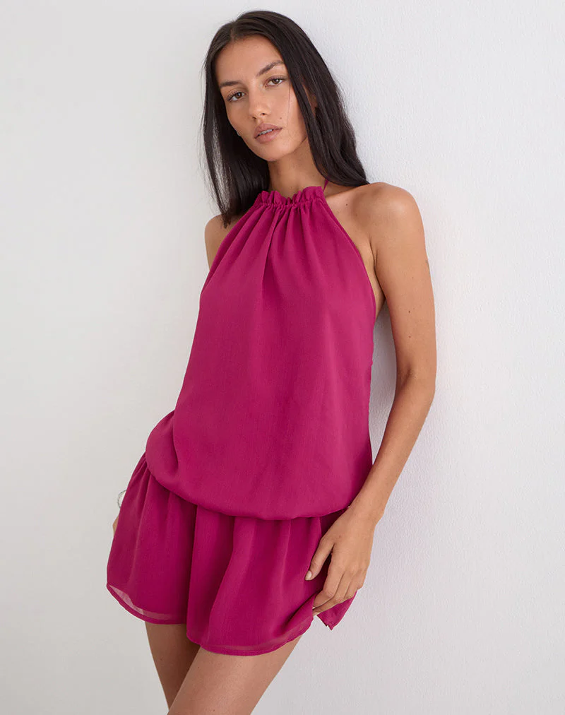 Veloria Halterneck Mini Dress in Dark Rose - Image 6