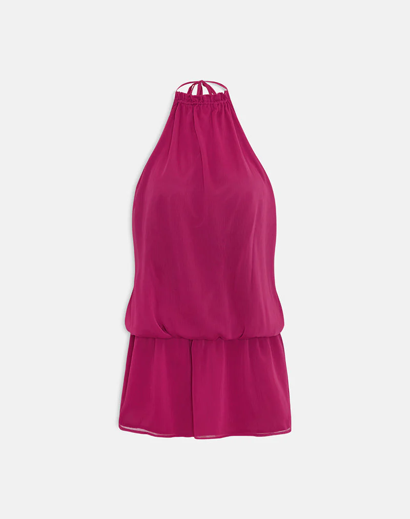 Veloria Halterneck Mini Dress in Dark Rose - Image 7