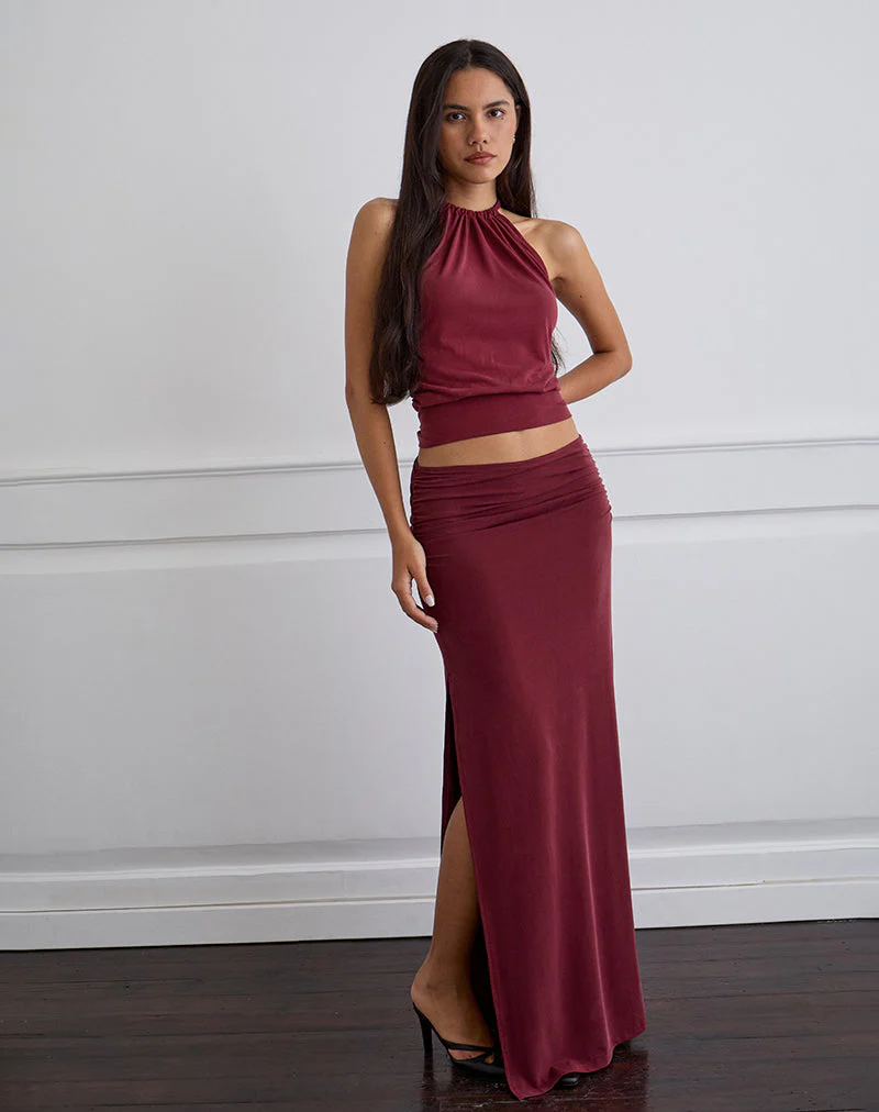 Venya Maxi Skirt in Cupro Burgundy - Image 2