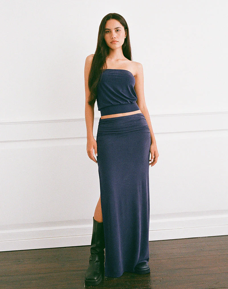 Venya Maxi Skirt in Cupro Navy - Image 5