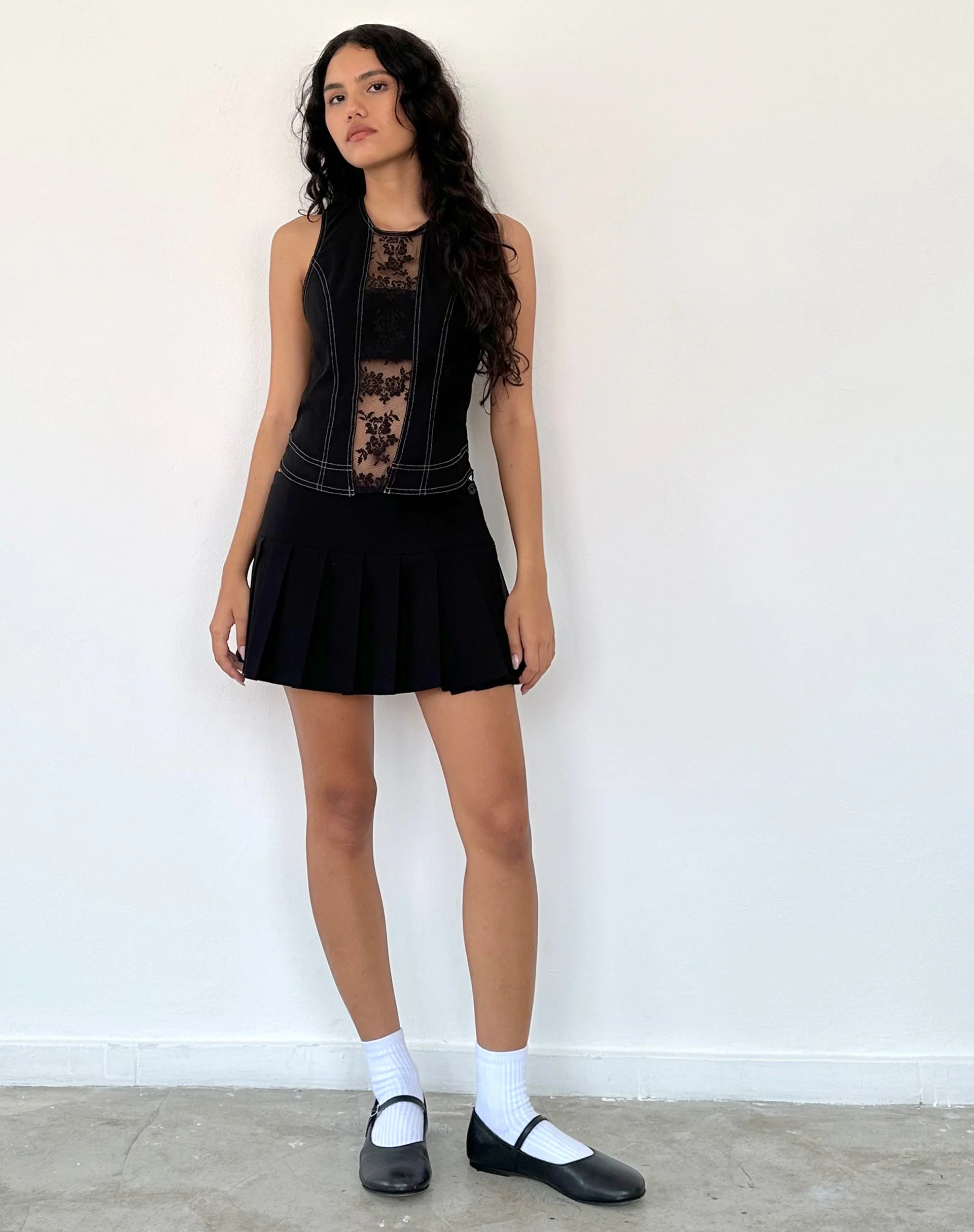 Verbena Lace Panel Top in Black Tailoring - Image 4