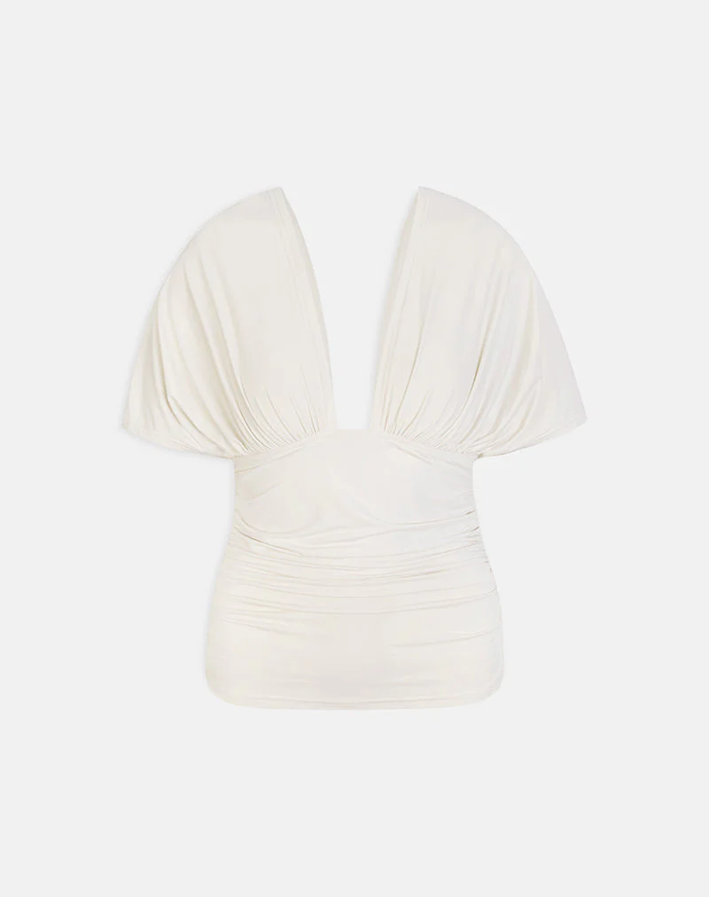 Vernia Plunge Batwing Top in Cupro Cream - Image 4