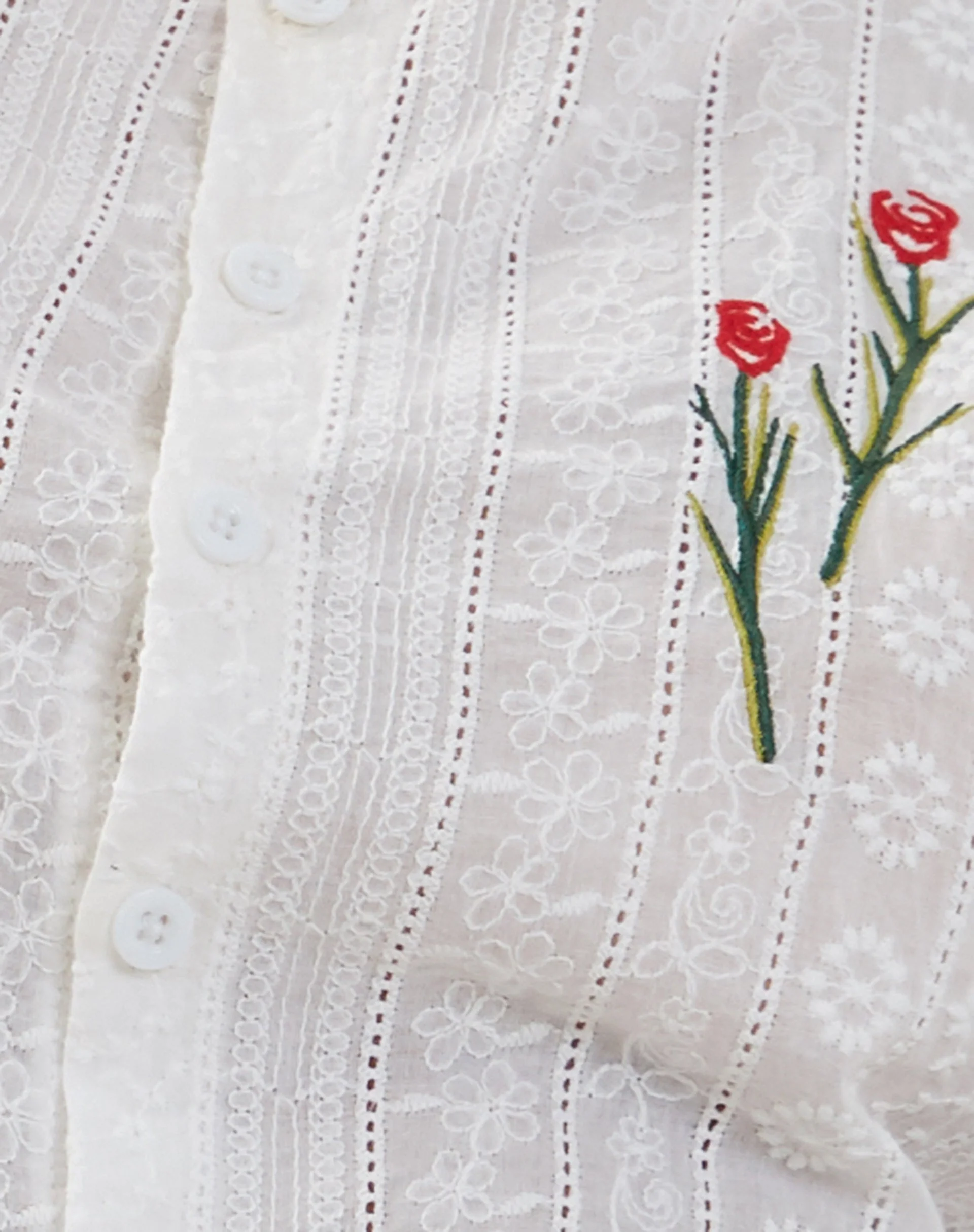 Vezia Broderie Sleeveless Top in White with Rose Embroidery - Image 5