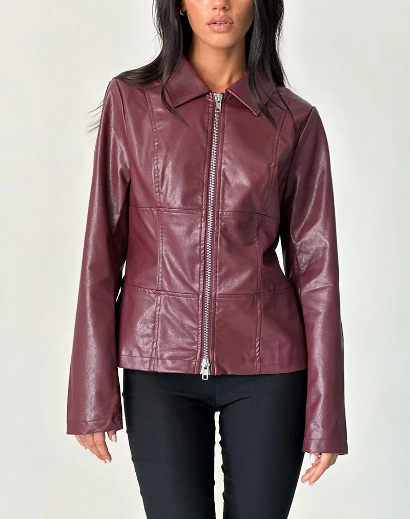 Vincent Fitted Jacket in PU Burgundy - Image 2