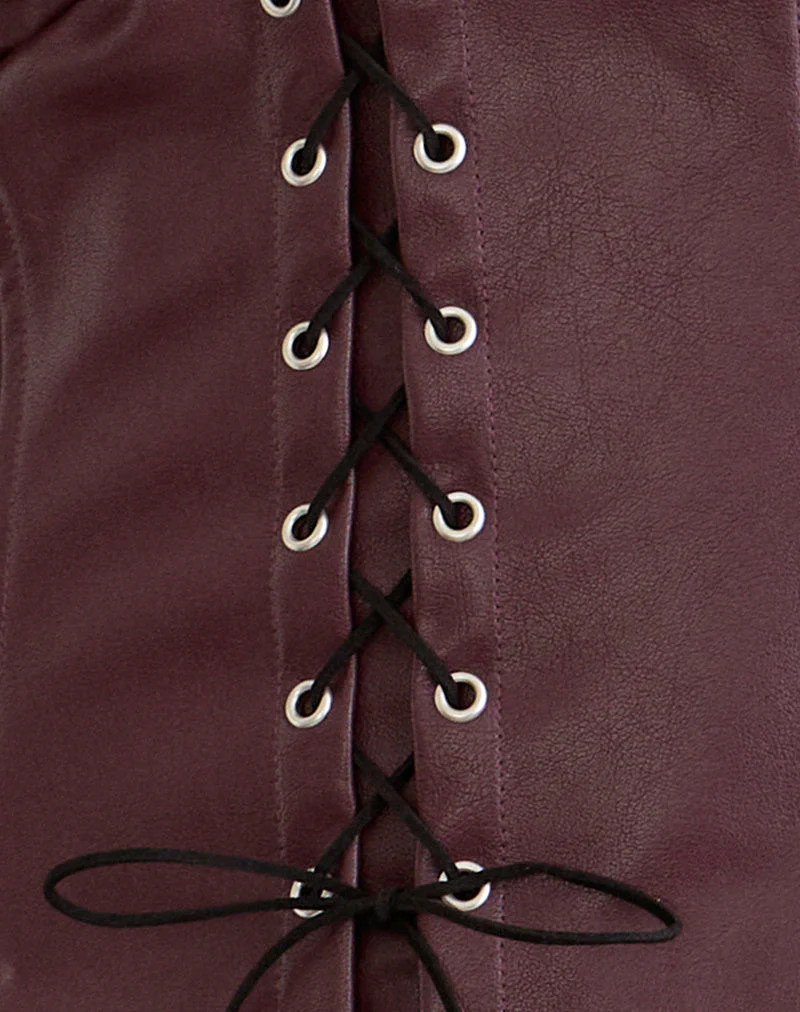 Wahya Lace Up Halter Top in PU Plum - Image 8