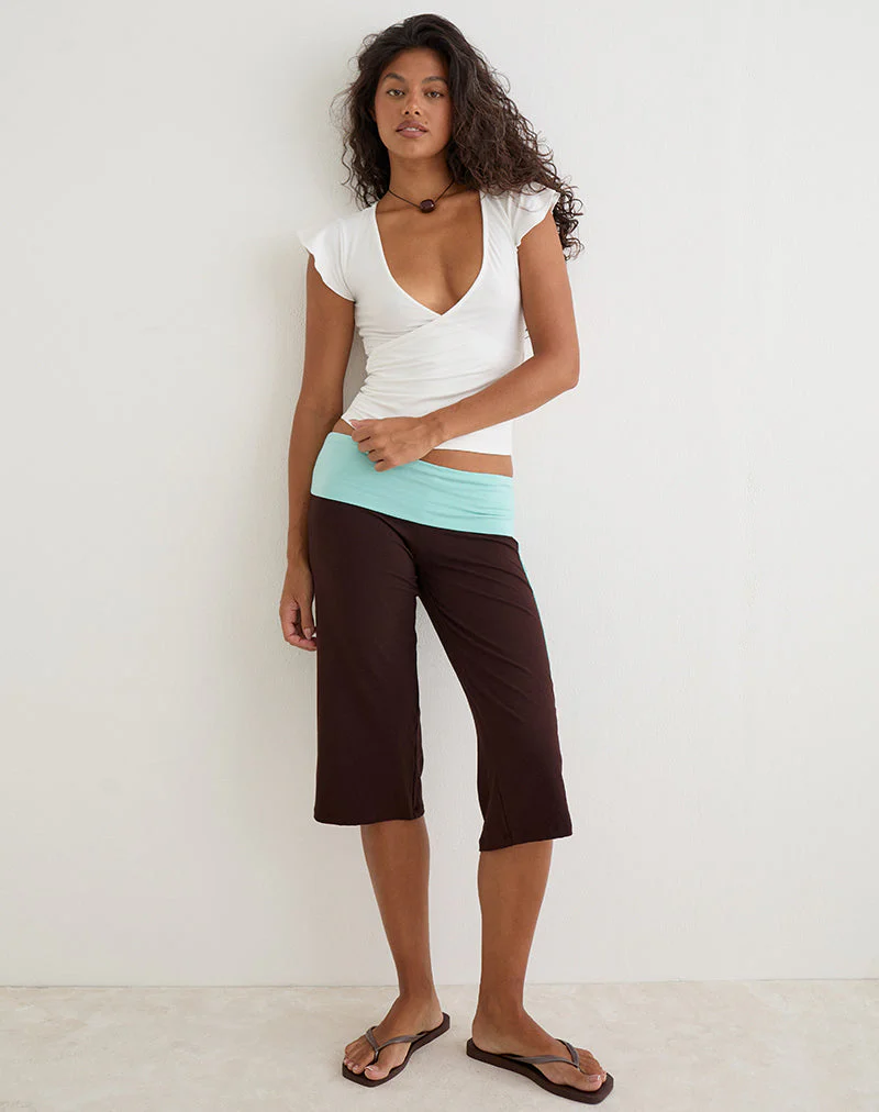 Walter Capri Trouser in Bitter Chocolate and Aqua Combination