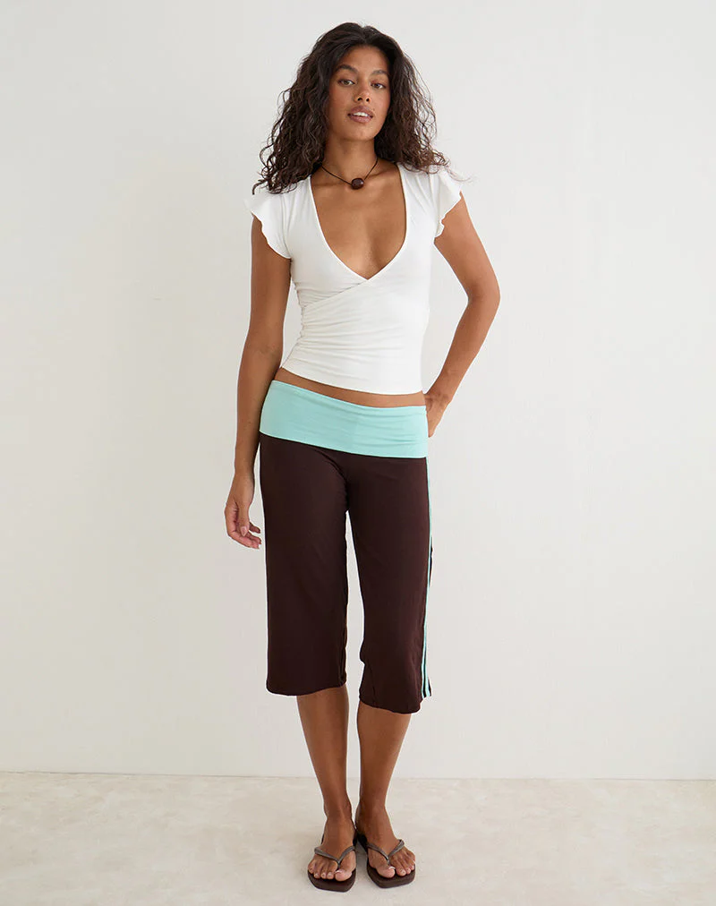 Walter Capri Trouser in Bitter Chocolate and Aqua Combination - Image 4