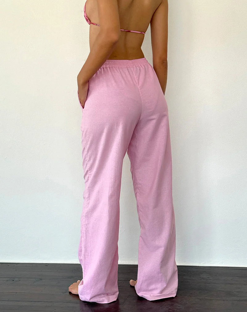 Wasic Wide Leg Linen Trouser in Flamingo Pink - Image 4