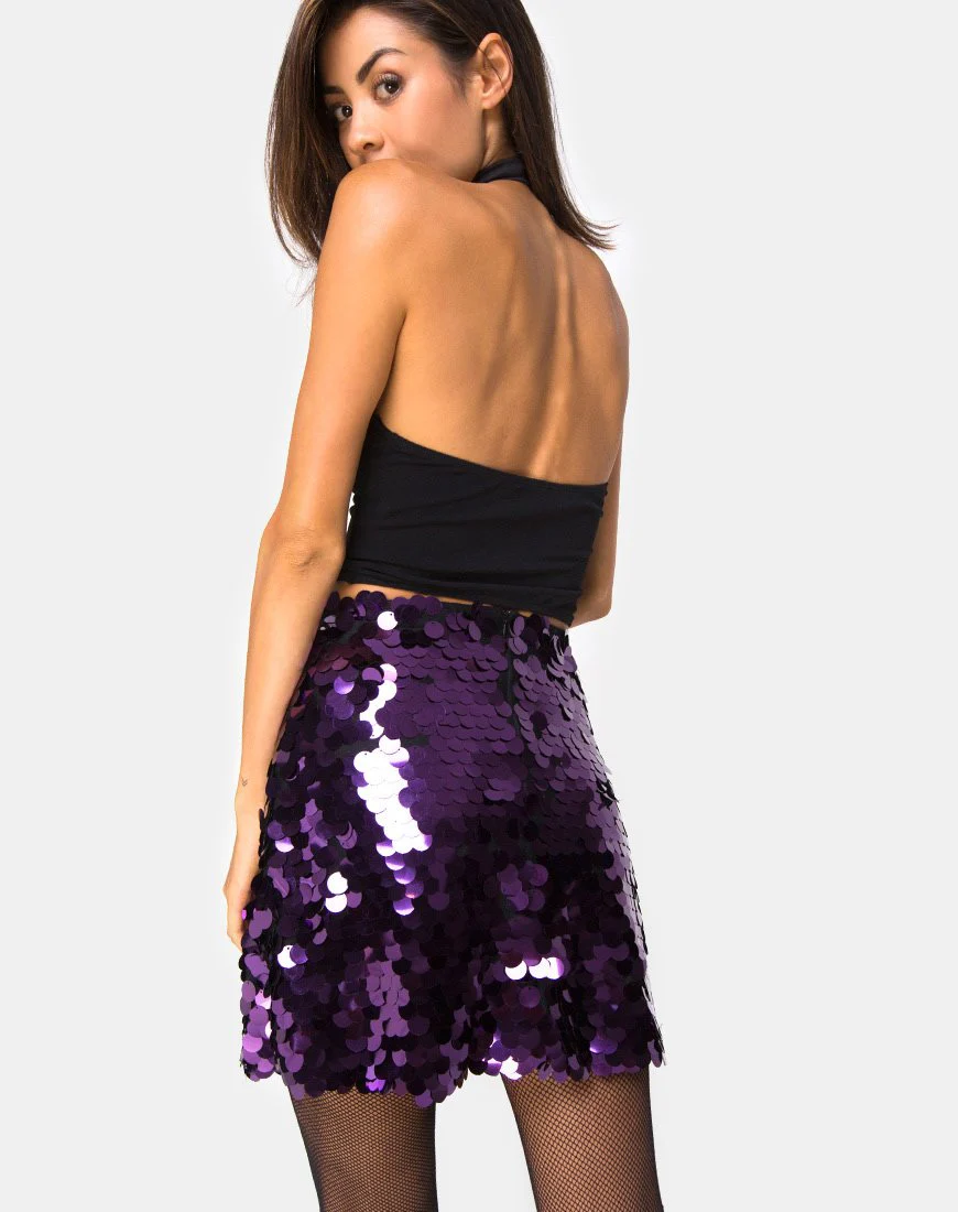 Weaver Mini Skirt in Plum Disc Sequin - Image 2
