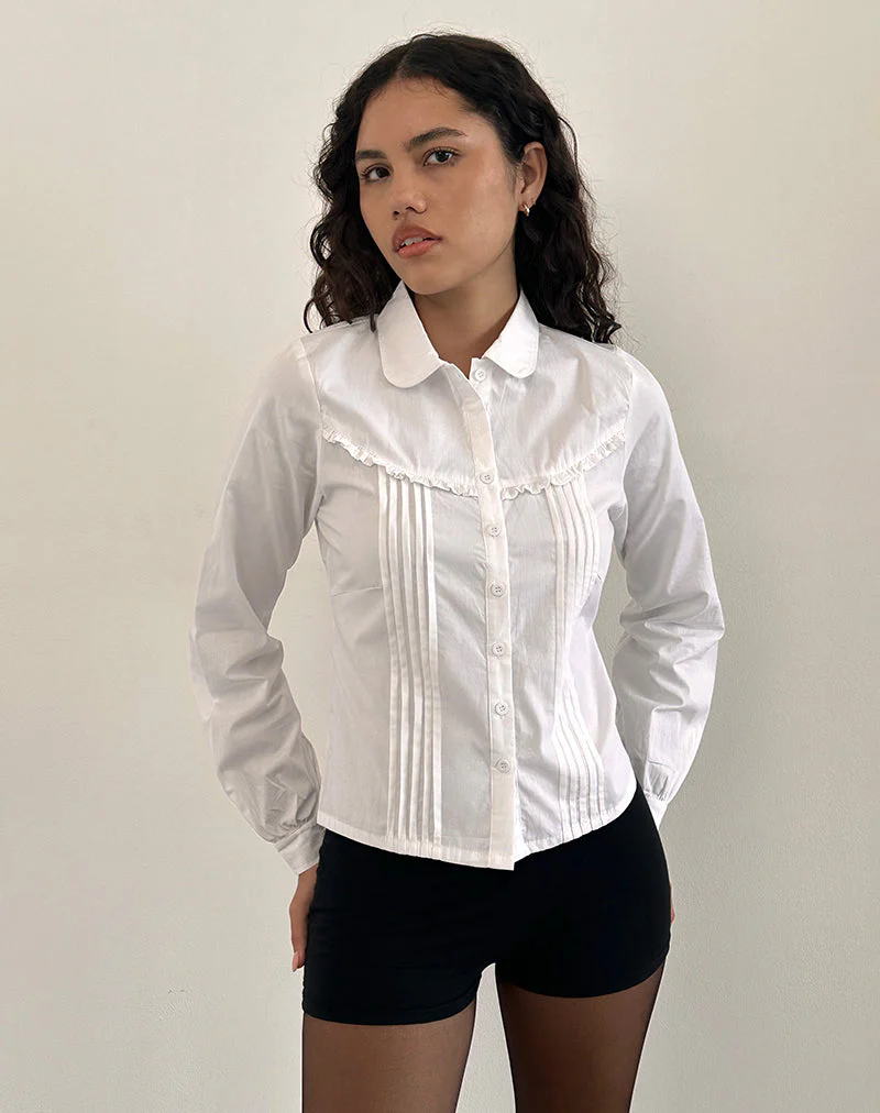 Wells Frill Long Sleeve Blouse in White - Image 5