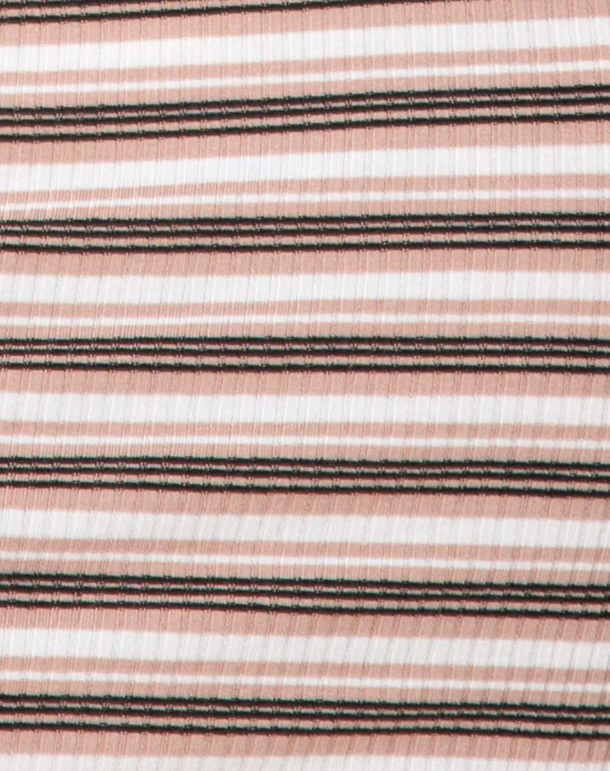 Whitley Bodycon Dress in Rib Stripe Cream Black and Tan - Image 6