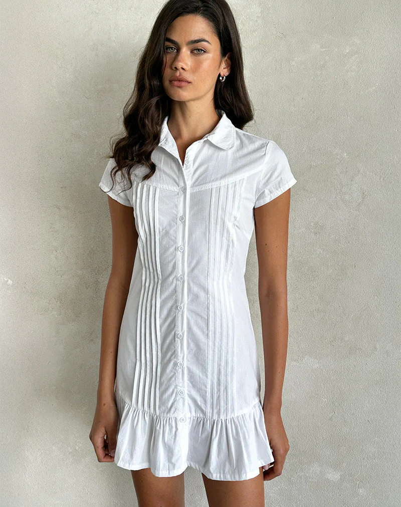 Wilsey Mini Shirt Dress in Poplin White - Image 5
