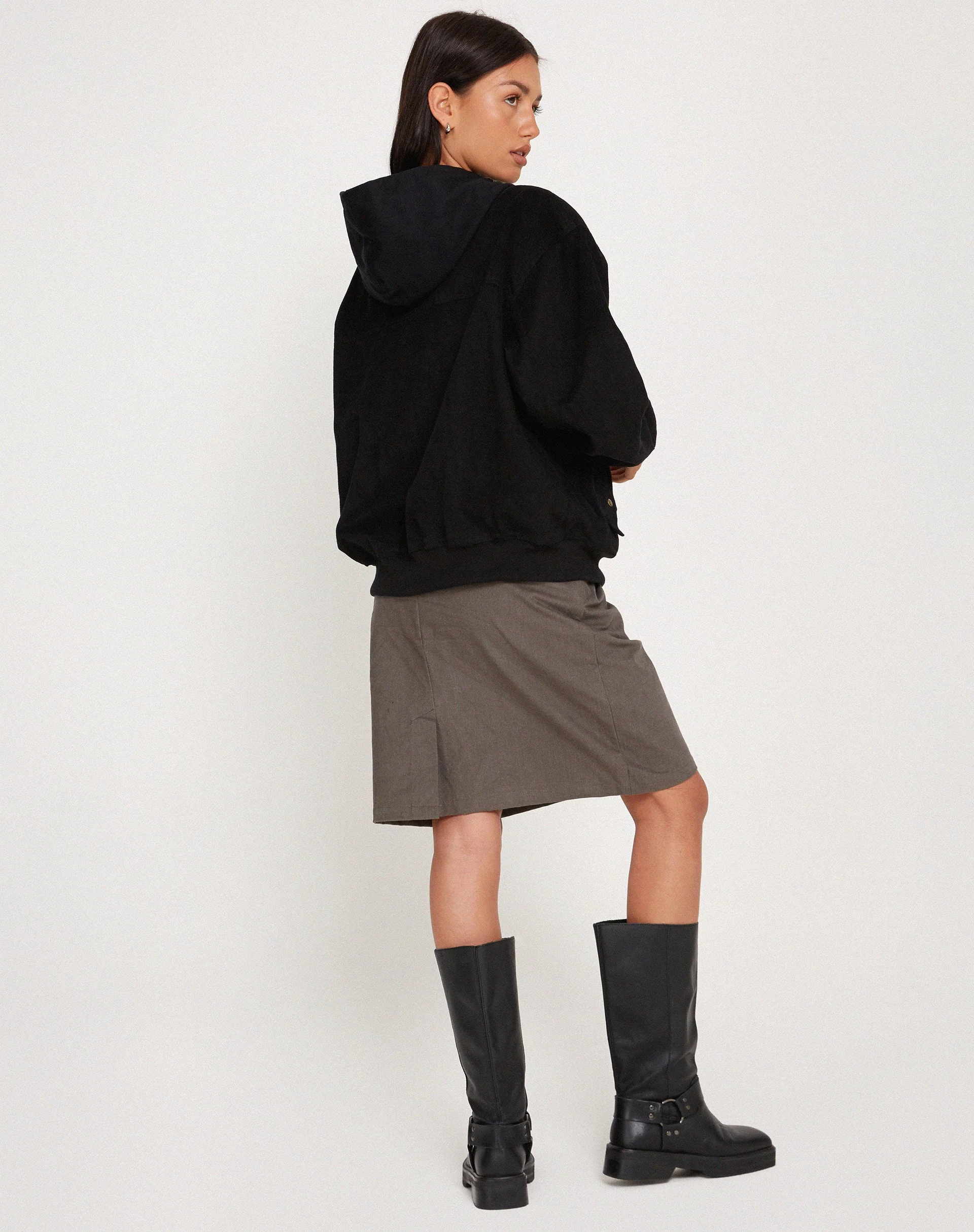Yun Hooded Utility Bomber Jacket in Black - Image 5