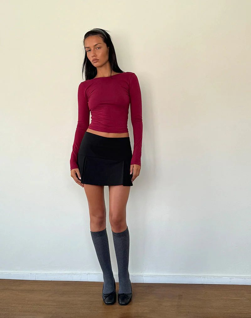 Xiabon Backless Long Sleeve Top in Burgundy - Image 3