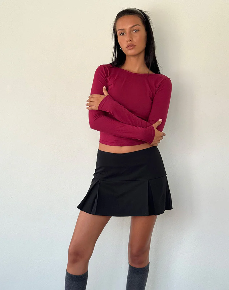 Xiabon Backless Long Sleeve Top in Burgundy - Image 4