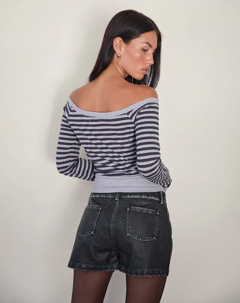 Yacin Slouchy Top in Grey and Black Stripe - Image 3