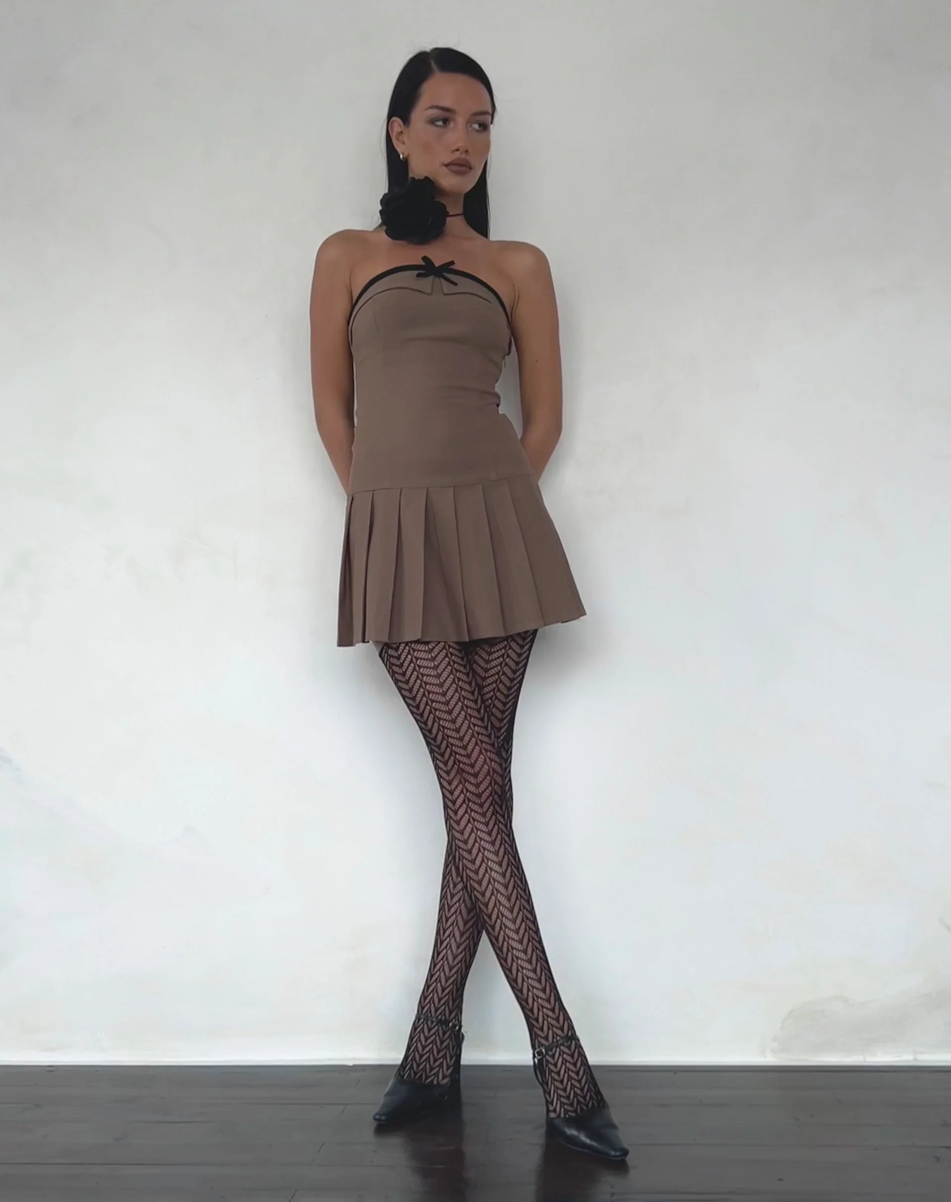Yalua Bandeau Mini Dress in Coco with Black Bow - Image 5