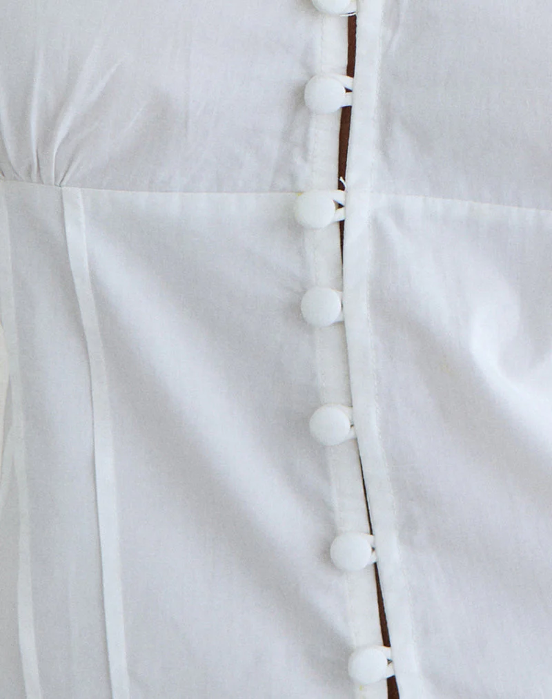 Yamila Puff Sleeve Keyhole Blouse in White - Image 6