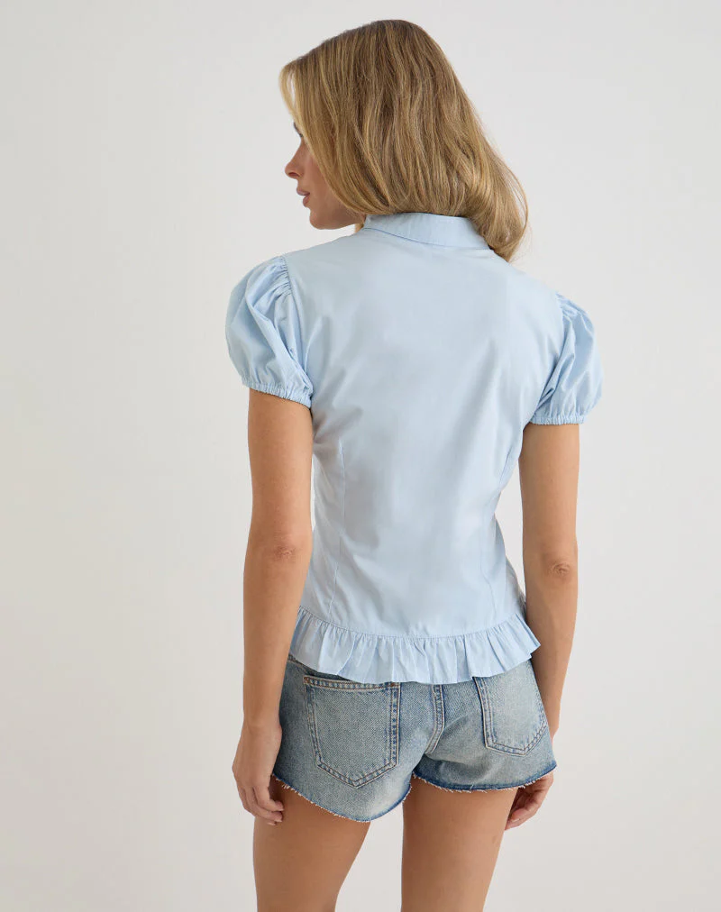 Yamila Puff Sleeve Keyhole Blouse in Ice Blue - Image 3