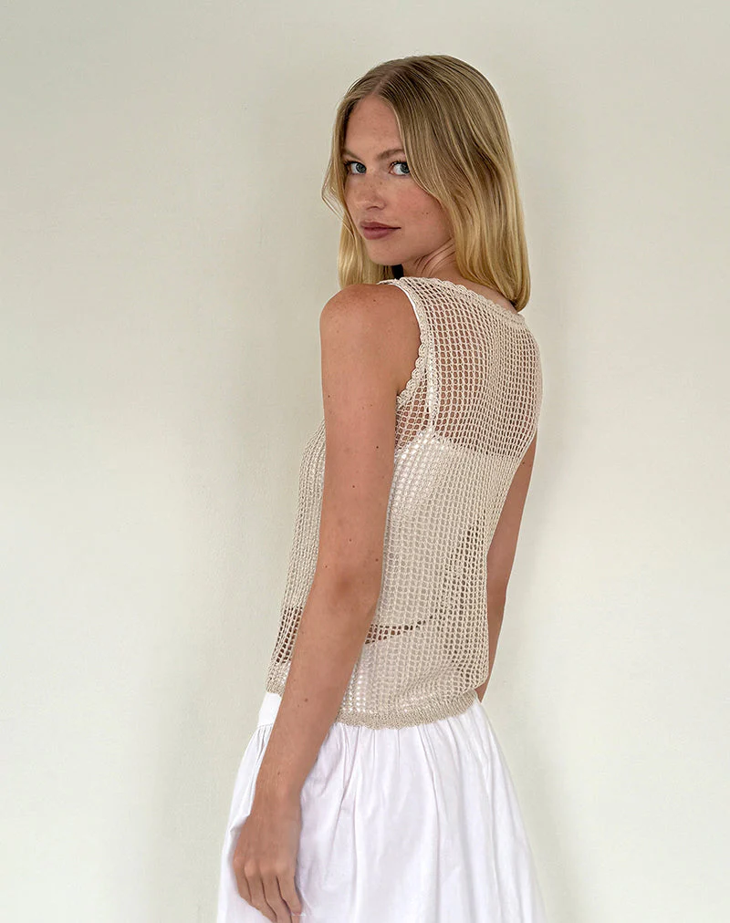 Yamile Vest in Open Weave Knit Oat - Image 2