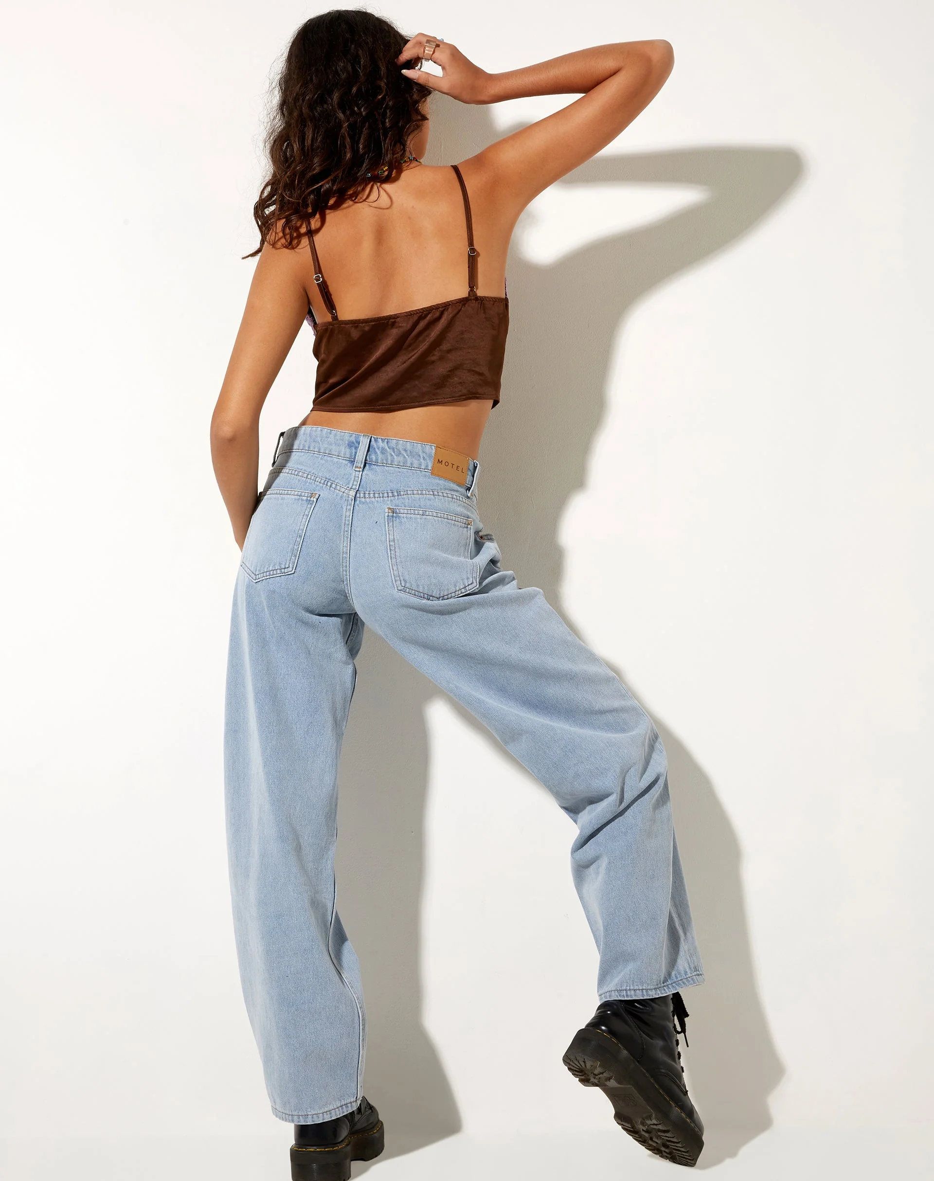 Yanaka Crop Top in Satin Chocolate with Violet Lace - Image 5