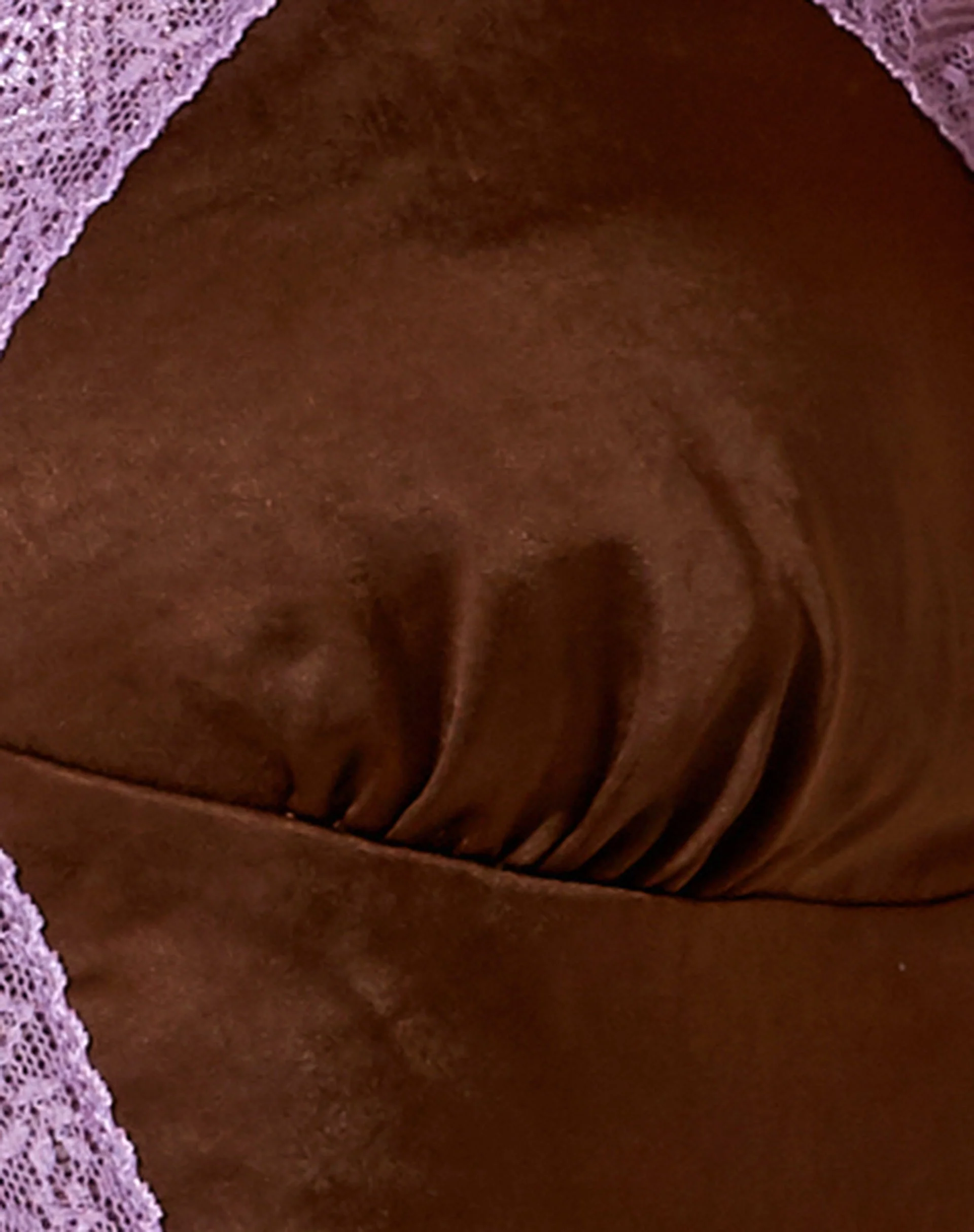 Yanaka Crop Top in Satin Chocolate with Violet Lace - Image 7