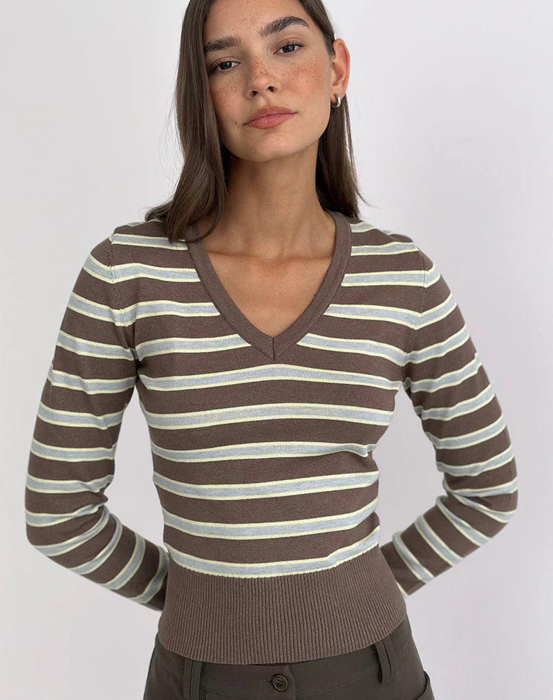 Yasra Jumper in Stripe Knit Brown and Yellow - Image 4