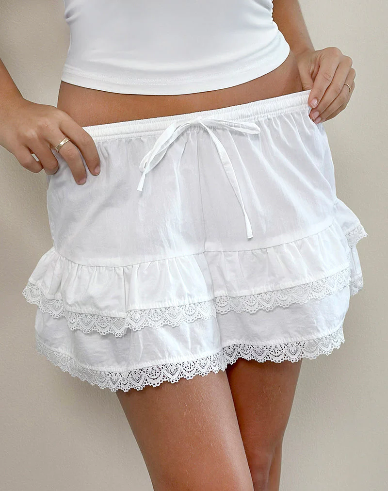Yasu Ruffle Hem Mini Skirt in Poplin White - Image 4