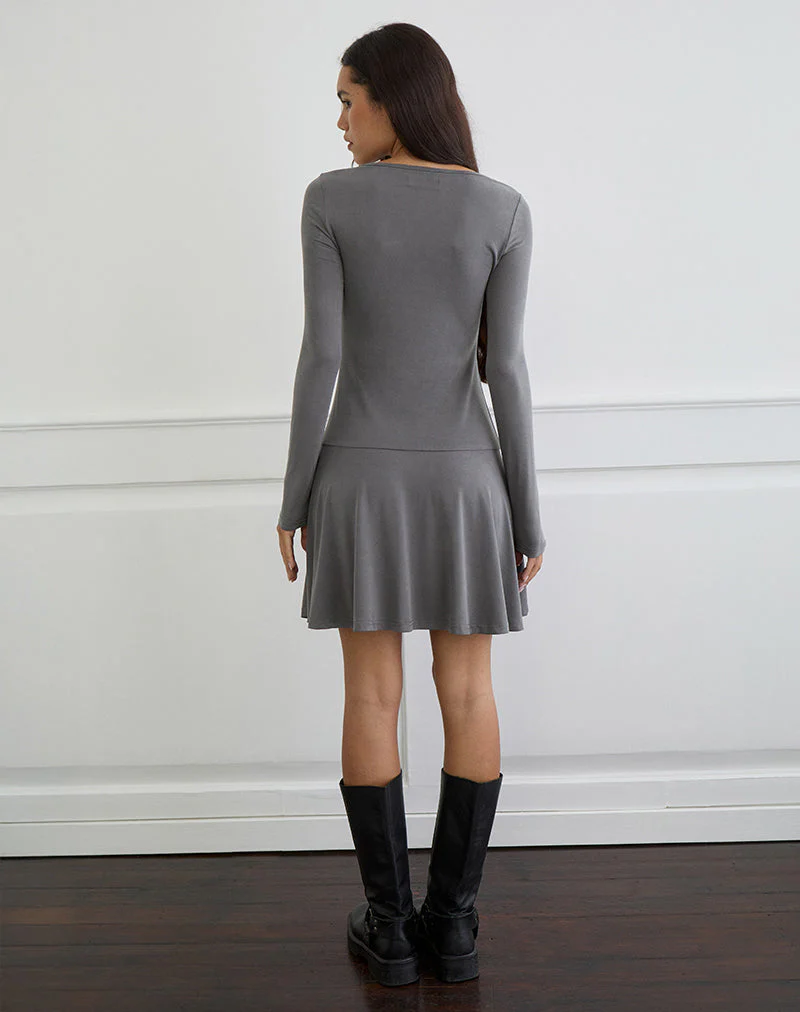 Yauri Long Sleeve Mini Dress in Cupro Grey - Image 4