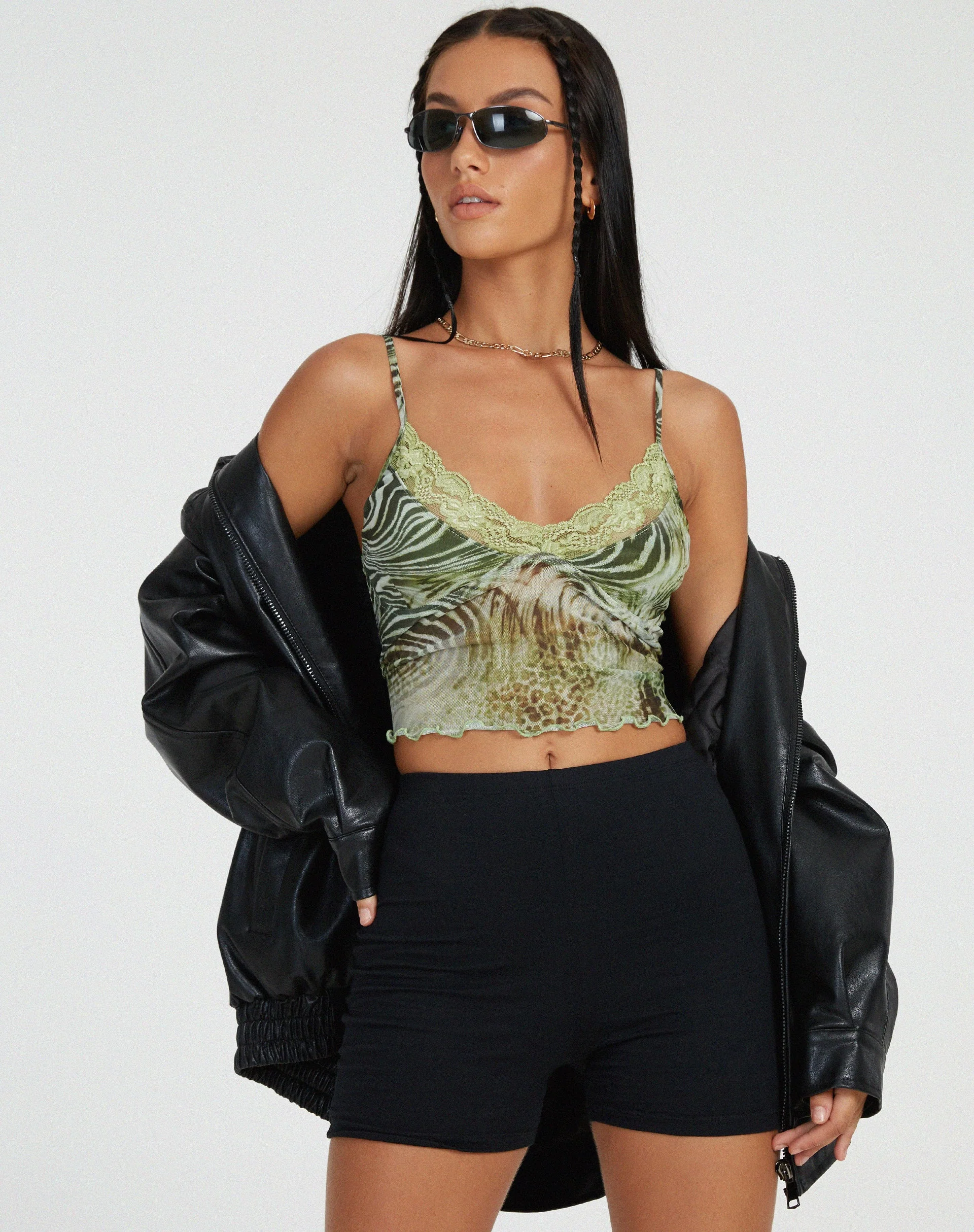 Yenika Cami Top in Mesh Cheetah Green - Image 2