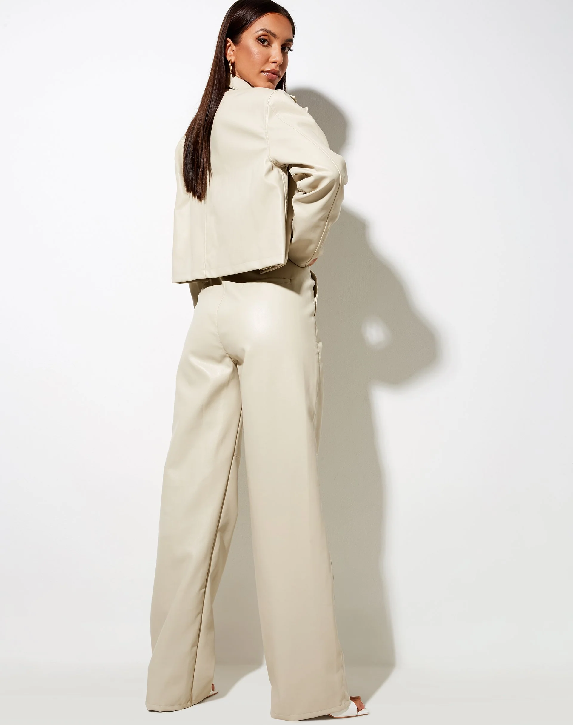 Yeria Wide Leg Trouser in PU Ecru - Image 3