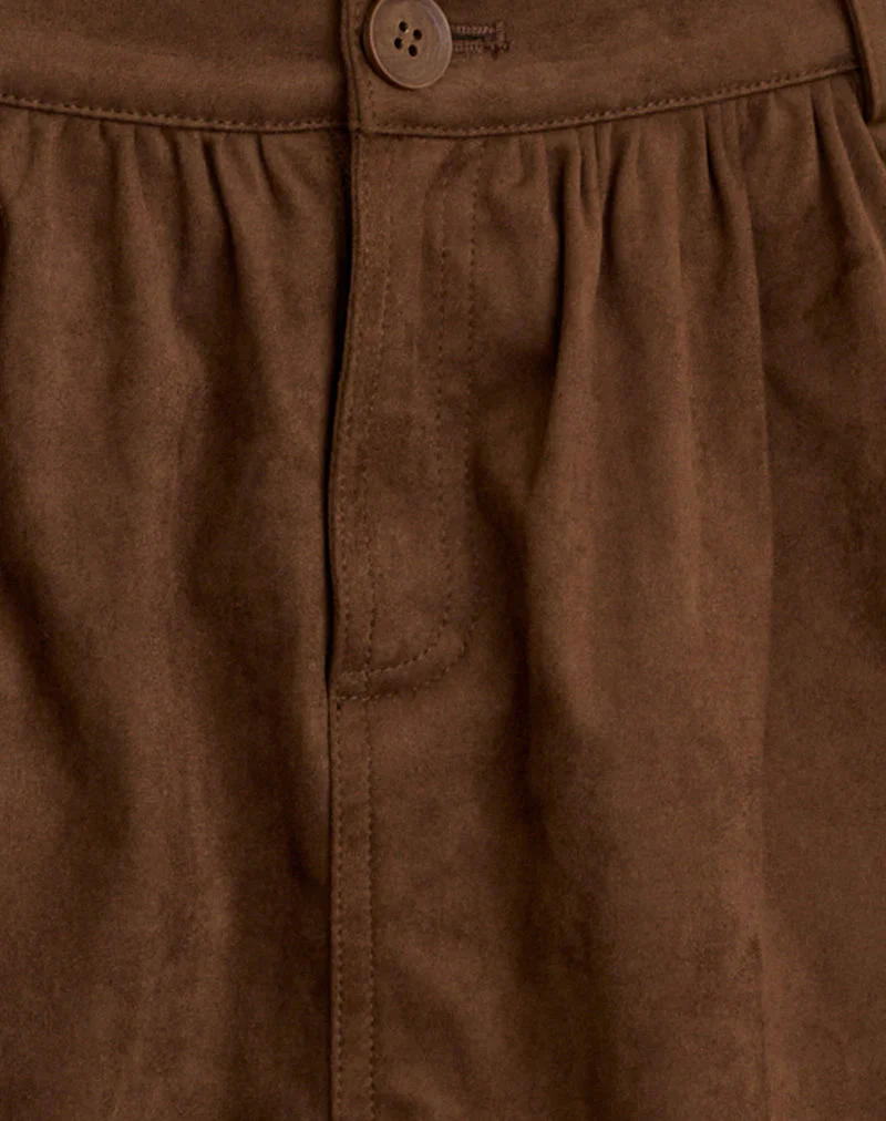 Yonca Frill Mini Skort in Faux Suede Brown - Image 6