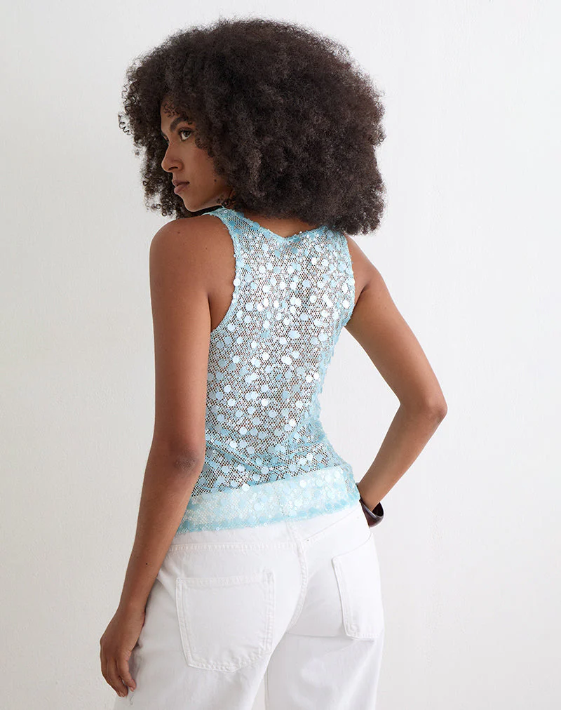 Yorenda Top in Net Sequin Blue - Image 4