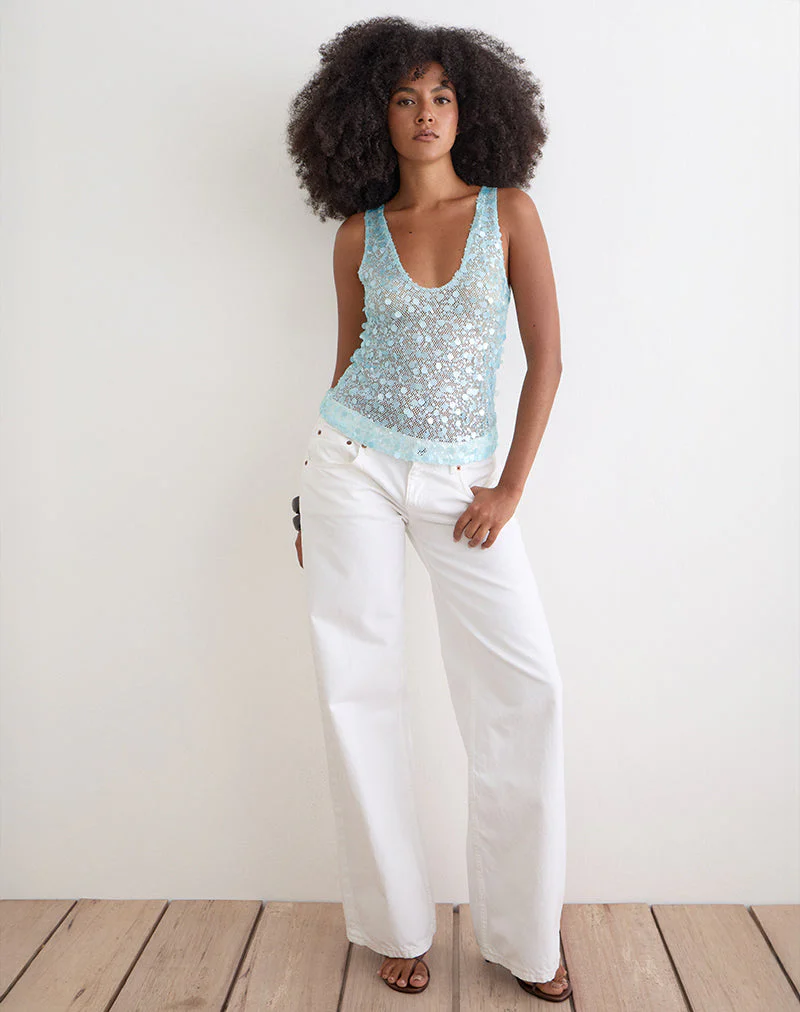Yorenda Top in Net Sequin Blue - Image 5