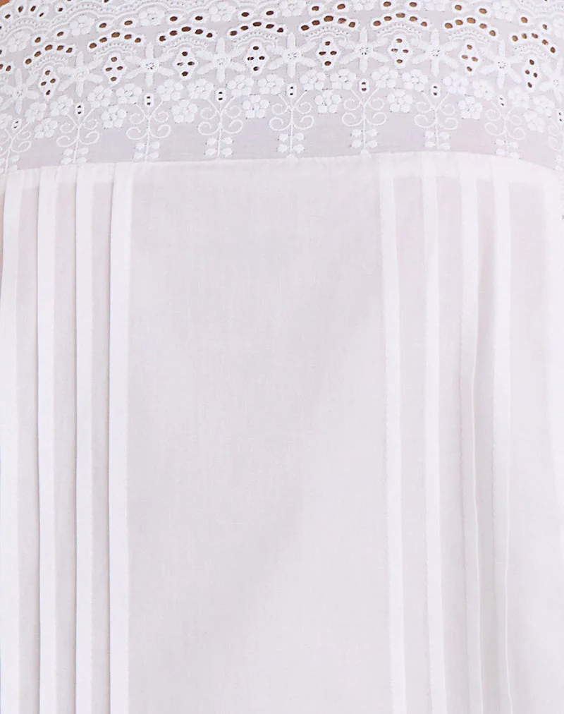 Yoshiko Broderie Trim Mini Dress in White - Image 7