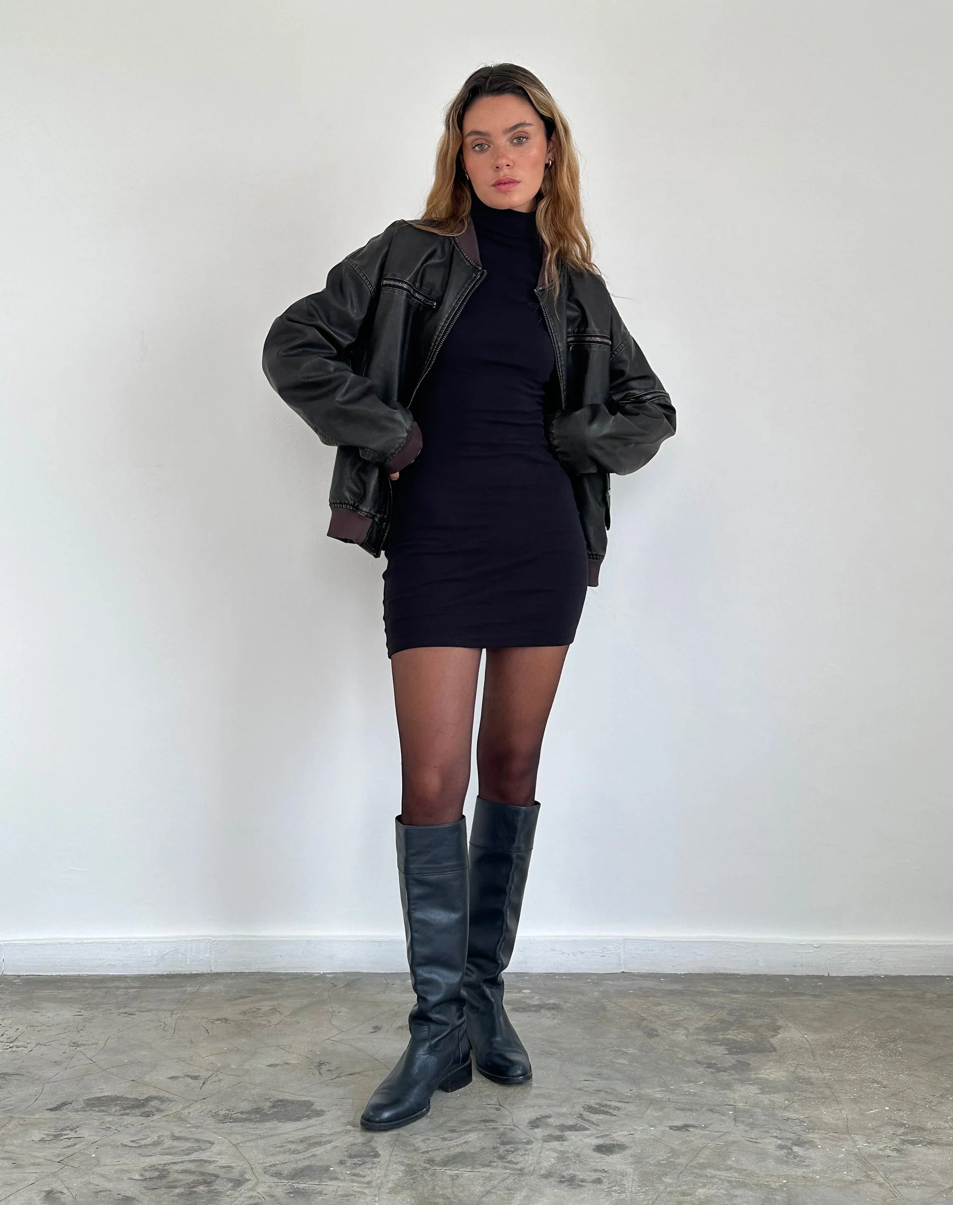 Yrion Turtle Neck Bodycon Mini Dress in Black - Image 2