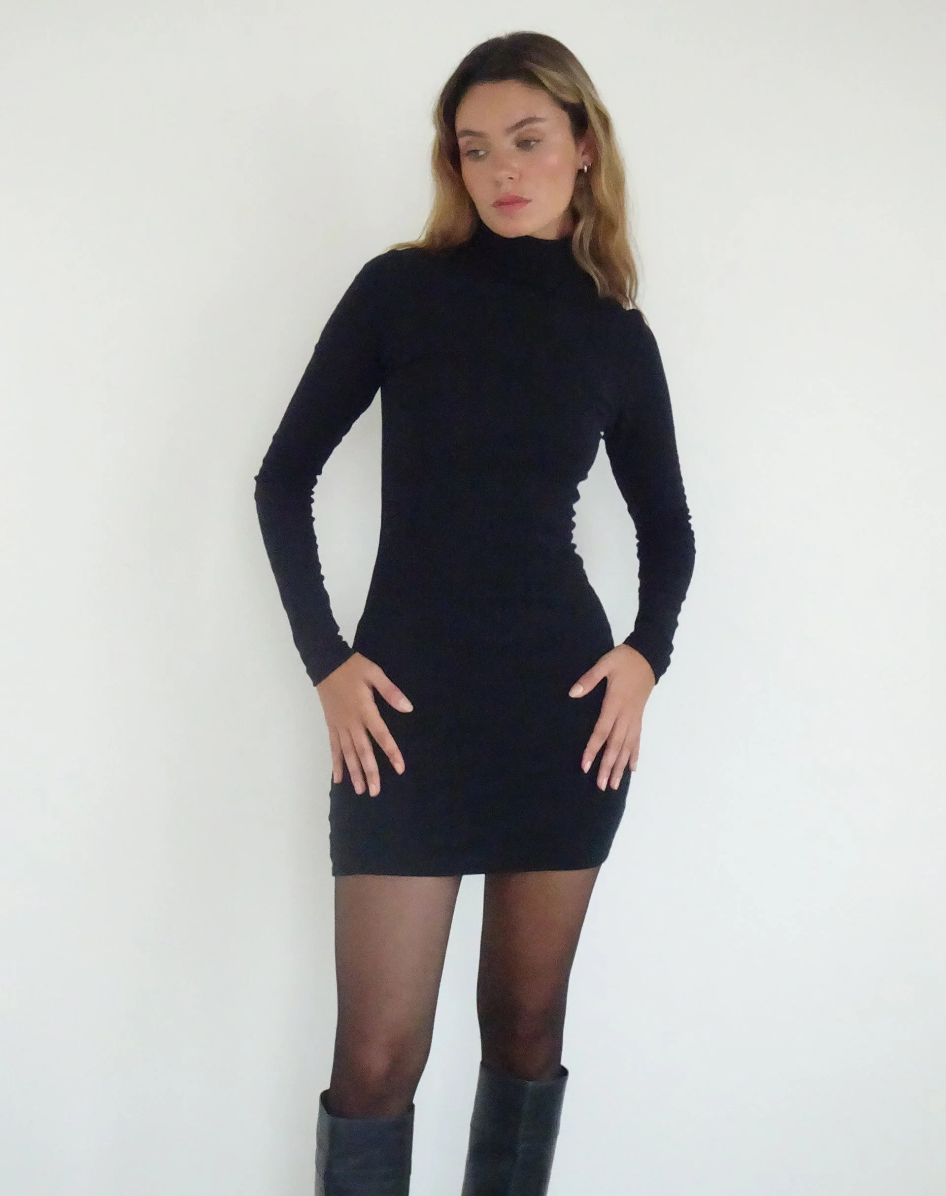 Yrion Turtle Neck Bodycon Mini Dress in Black - Image 4