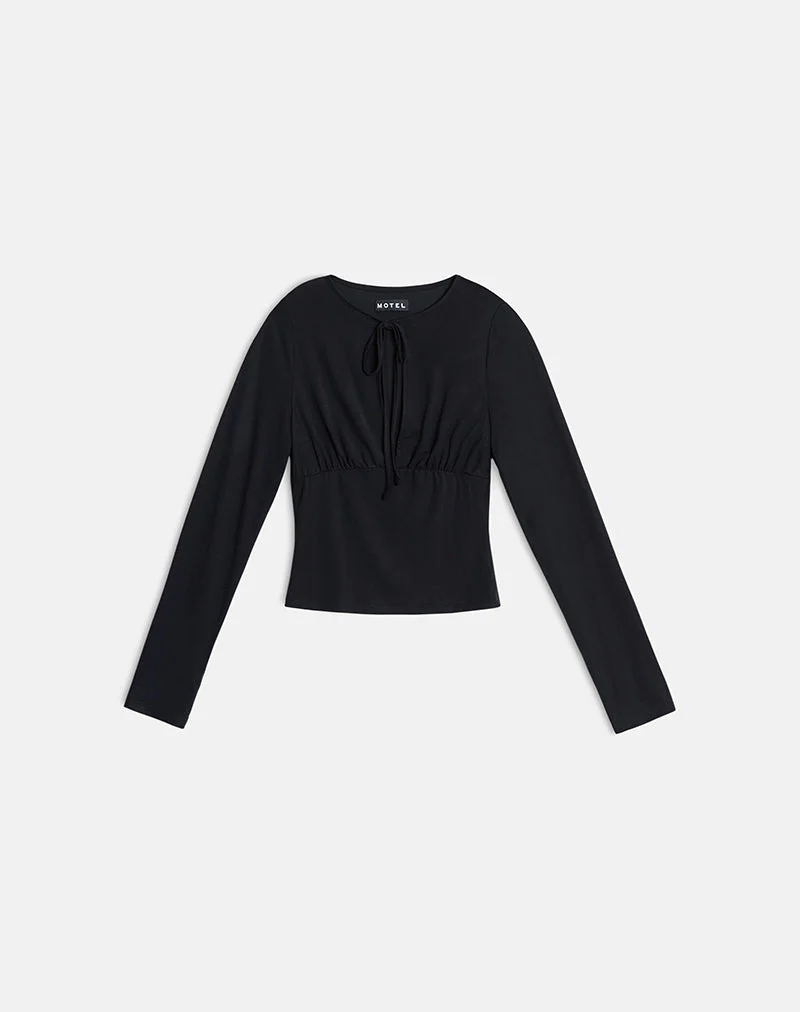 Yubin Keyhole Long Sleeve Top in Cupro Black - Image 3
