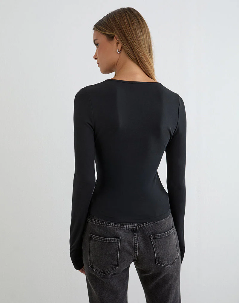 Yubin Keyhole Long Sleeve Top in Cupro Black - Image 4