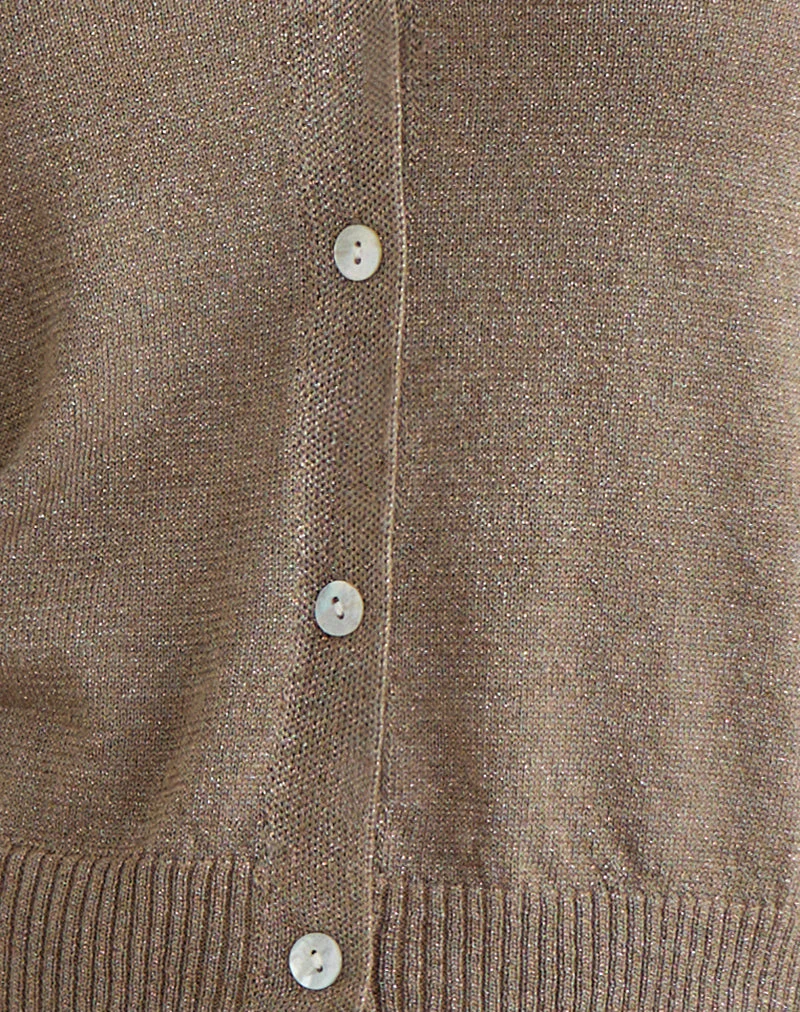 Yunji Button Cardigan in Lurex Gold - Image 5