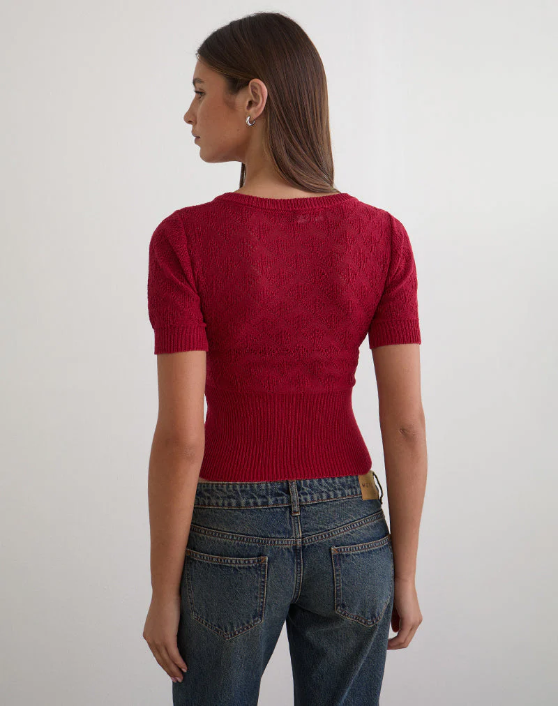 Yura Top in Pointelle Knit Deep Red - Image 5