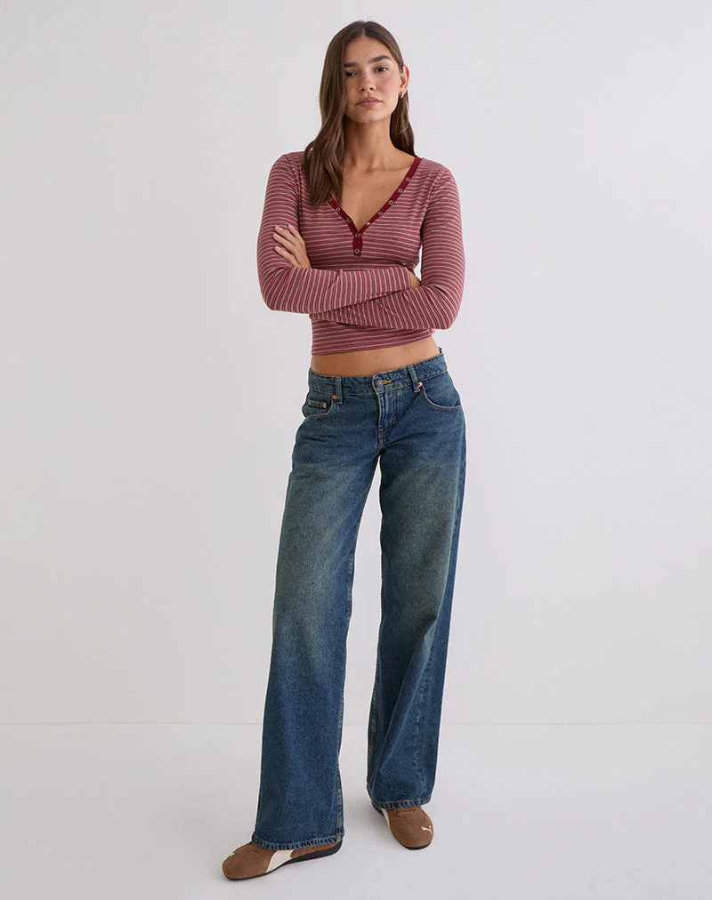 Yusi Long Sleeve Top in Burgundy Stripe - Image 4