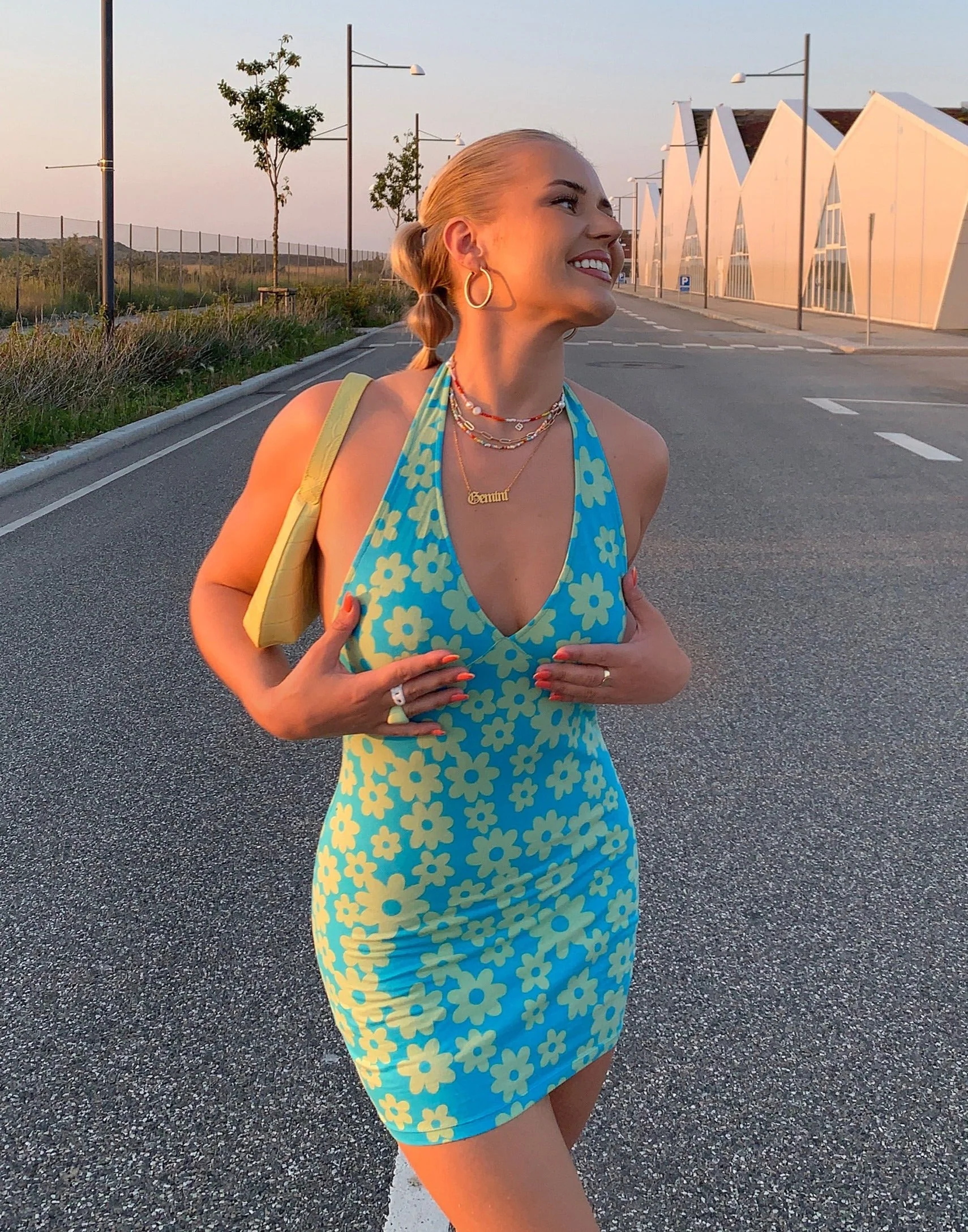 Yvette Mini Dress in Retro Daisy Blue - Image 34
