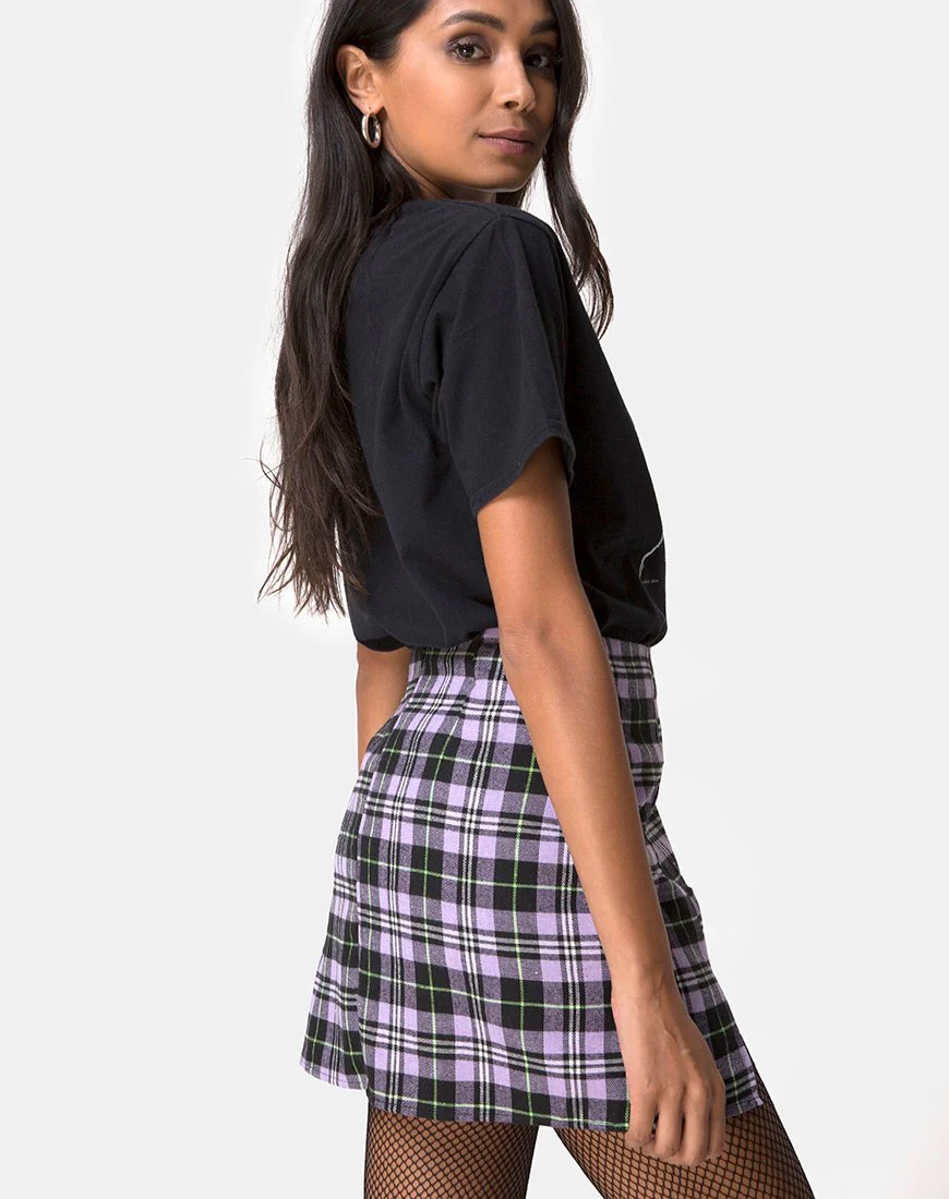 Zaid Mini Skirt in Plaid Lilac - Image 2