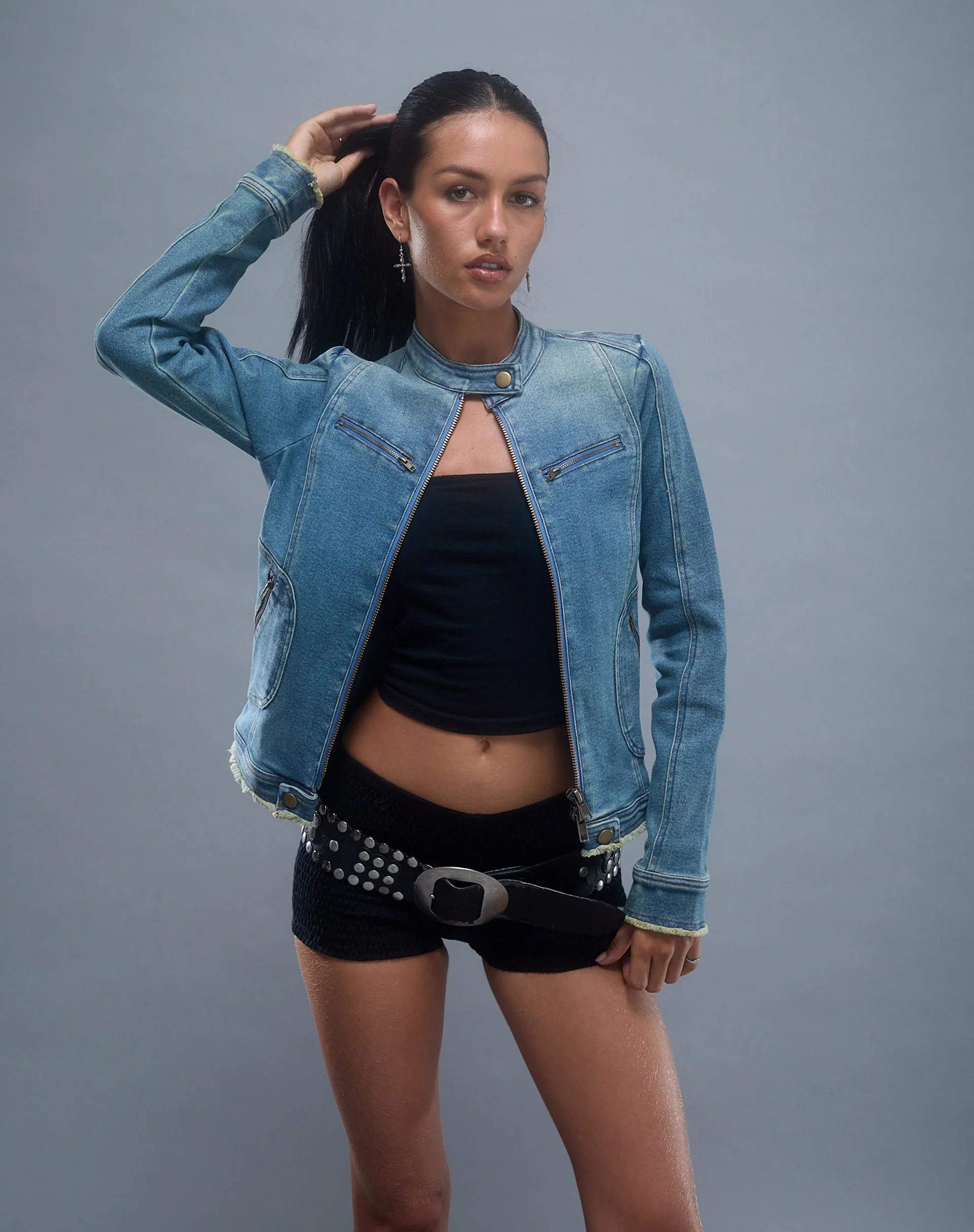 ZAYN DENIM BIKER JACKET VINTAGE BLUE 1 - Image 3