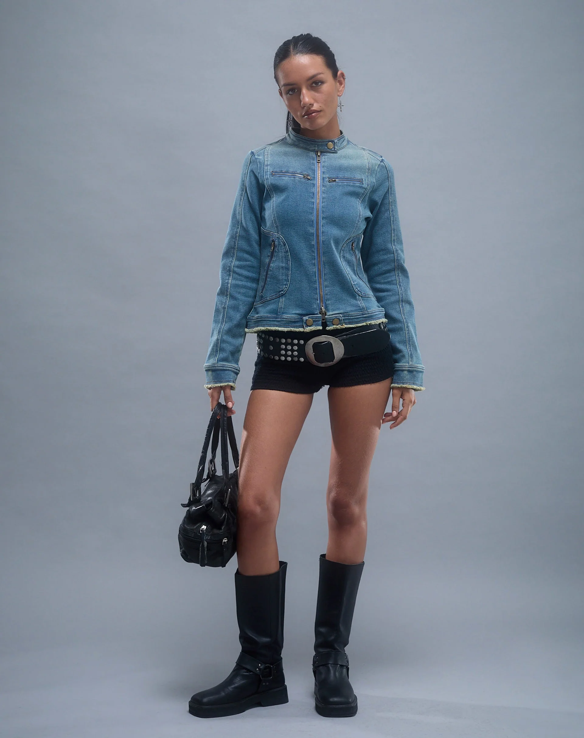 ZAYN DENIM BIKER JACKET VINTAGE BLUE 1 - Image 5