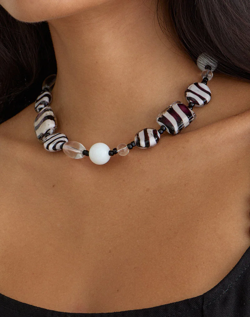 Zebra Glass Beaded Necklace - Image 3