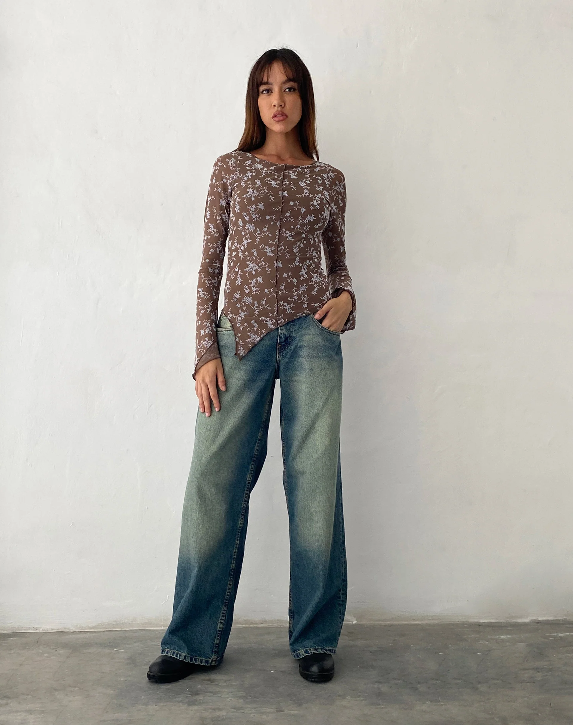 Zest Mesh Long Sleeve Top in Botanist Flock Dark Taupe - Image 3